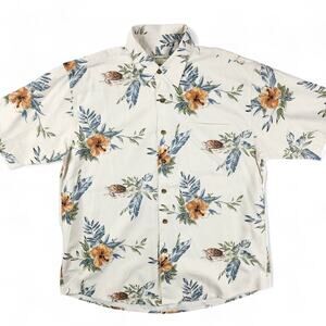 Portofino Silk Hawaiian Shirt Men's Large Ivory Floral Turtle Print